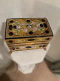 Large Murano Black Opaline 24k gold enameled and painted casket